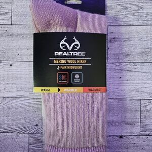 Womens Realtree Pink Merino Wool Hiker Socks, Crew Length, 1 Pair Size 6-10